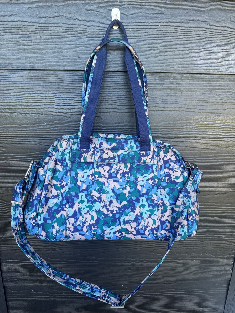 Travelon Blue Floral-Print Canvas Travel Shoulder Bag